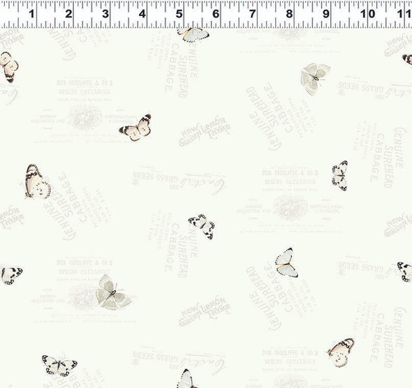 Clothworks Spring Garden Digital Butterflies Y4366-2 Light Cream | SOLD BY THE HALF-YARD